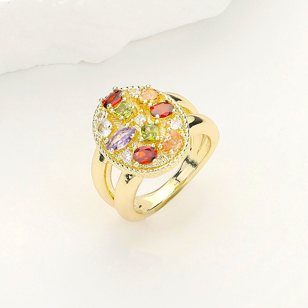 Multi Color Shaped CZ Stone Paved Oval Plated Pointed Ring